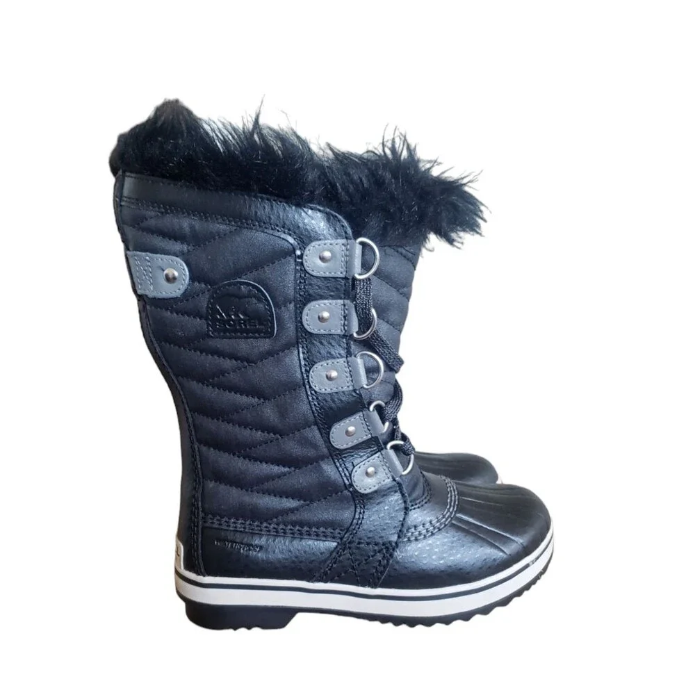 Sorel Tofino II Black Waterproof Winter Snow Boot Girls Sz 2 Faux Fur NY2419-010